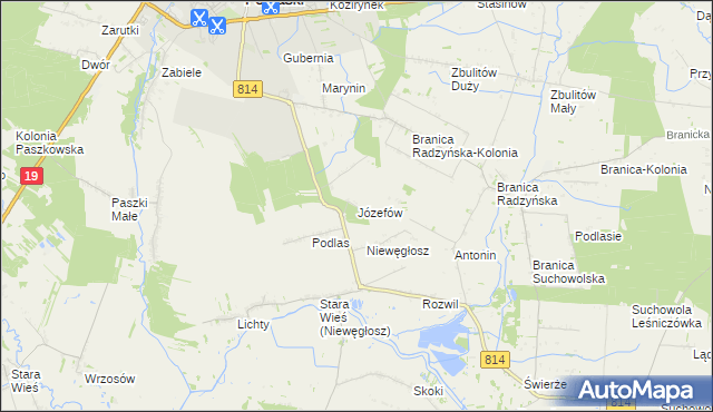 mapa Józefów gmina Radzyń Podlaski, Józefów gmina Radzyń Podlaski na mapie Targeo
