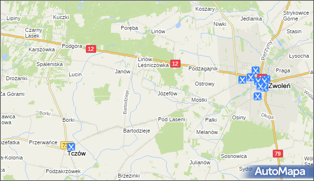 mapa Józefów gmina Tczów, Józefów gmina Tczów na mapie Targeo