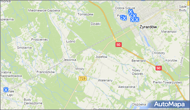 mapa Józefów gmina Wiskitki, Józefów gmina Wiskitki na mapie Targeo