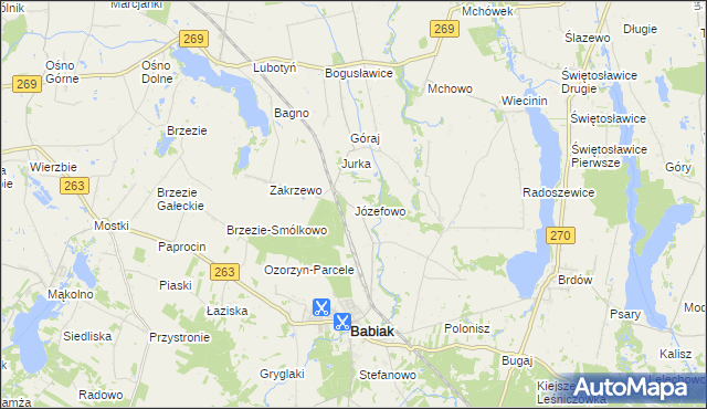 mapa Józefowo gmina Babiak, Józefowo gmina Babiak na mapie Targeo