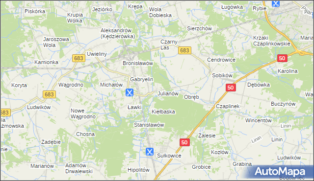 mapa Julianów gmina Góra Kalwaria, Julianów gmina Góra Kalwaria na mapie Targeo