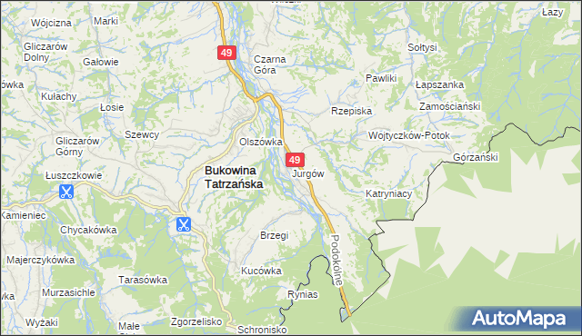 mapa Jurgów, Jurgów na mapie Targeo