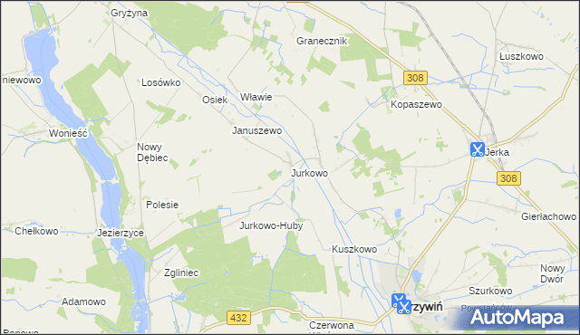 mapa Jurkowo gmina Krzywiń, Jurkowo gmina Krzywiń na mapie Targeo