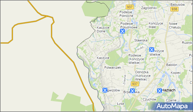 mapa Kaczyce gmina Zebrzydowice, Kaczyce gmina Zebrzydowice na mapie Targeo