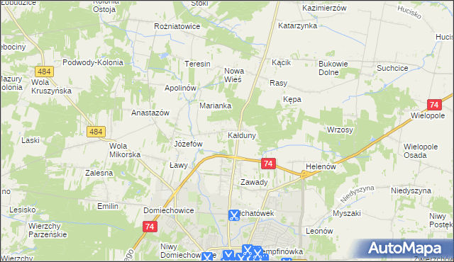 mapa Kałduny gmina Bełchatów, Kałduny gmina Bełchatów na mapie Targeo