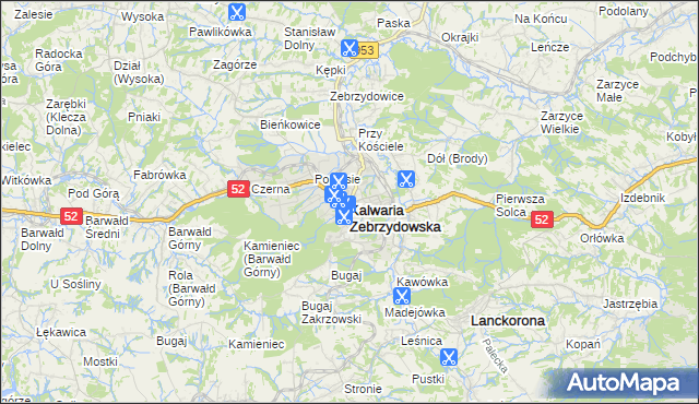 mapa Kalwaria Zebrzydowska, Kalwaria Zebrzydowska na mapie Targeo