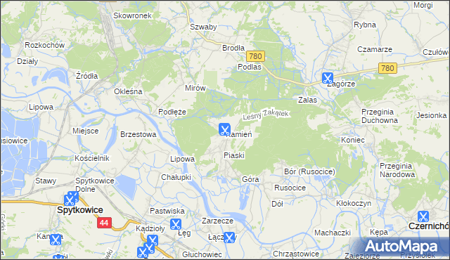 mapa Kamień gmina Czernichów, Kamień gmina Czernichów na mapie Targeo