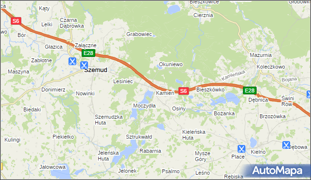 mapa Kamień gmina Szemud, Kamień gmina Szemud na mapie Targeo