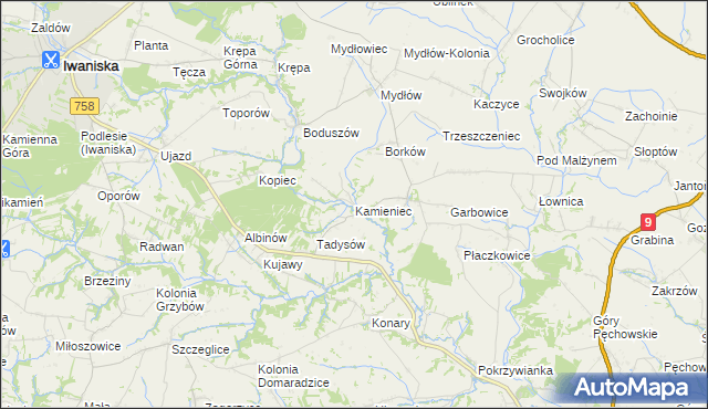 mapa Kamieniec gmina Iwaniska, Kamieniec gmina Iwaniska na mapie Targeo