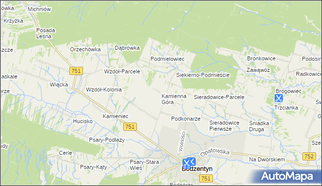 mapa Kamienna Góra gmina Bodzentyn, Kamienna Góra gmina Bodzentyn na mapie Targeo