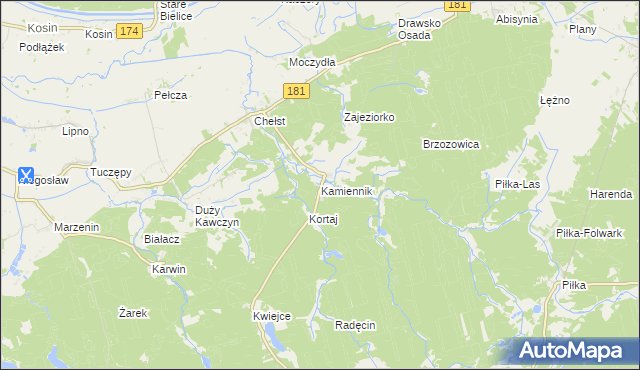 mapa Kamiennik gmina Drawsko, Kamiennik gmina Drawsko na mapie Targeo