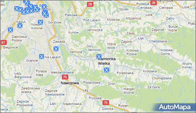 mapa Kamionka Wielka, Kamionka Wielka na mapie Targeo