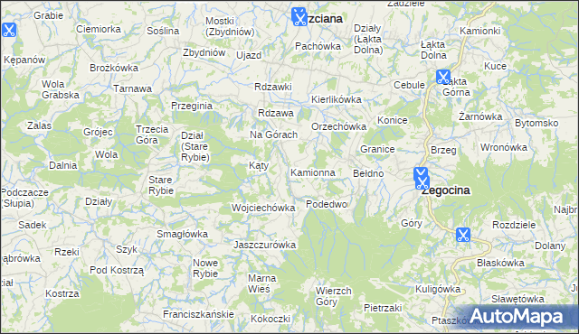 mapa Kamionna gmina Trzciana, Kamionna gmina Trzciana na mapie Targeo