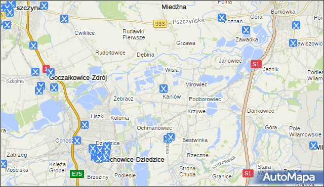 mapa Kaniów gmina Bestwina, Kaniów gmina Bestwina na mapie Targeo