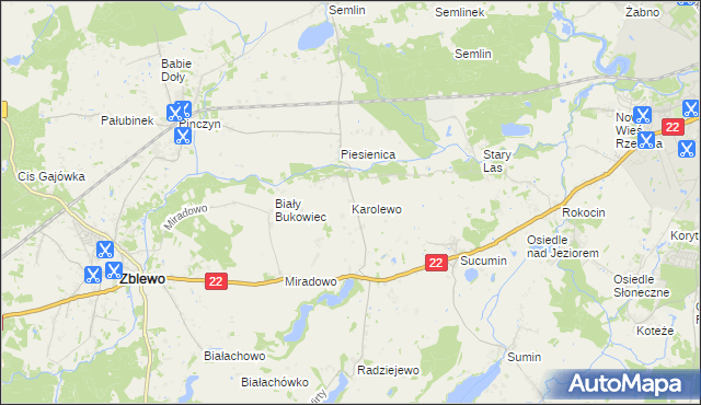 mapa Karolewo gmina Zblewo, Karolewo gmina Zblewo na mapie Targeo
