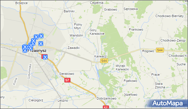 mapa Karwacz gmina Przasnysz, Karwacz gmina Przasnysz na mapie Targeo