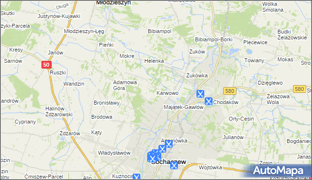 mapa Karwowo gmina Sochaczew, Karwowo gmina Sochaczew na mapie Targeo