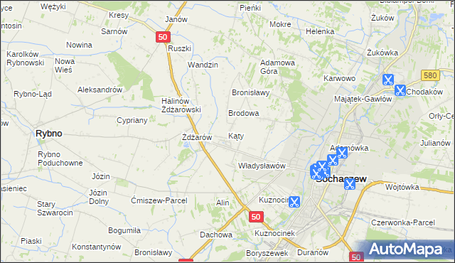 mapa Kąty gmina Sochaczew, Kąty gmina Sochaczew na mapie Targeo