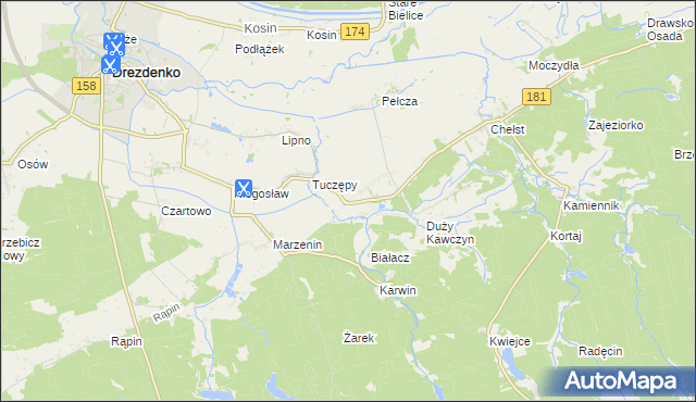 mapa Kawczyn gmina Drawsko, Kawczyn gmina Drawsko na mapie Targeo