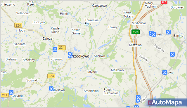 mapa Kczewo gmina Przodkowo, Kczewo gmina Przodkowo na mapie Targeo