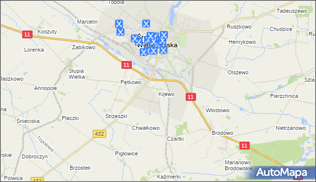 mapa Kijewo gmina Środa Wielkopolska, Kijewo gmina Środa Wielkopolska na mapie Targeo