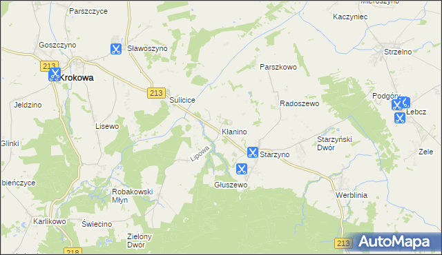 mapa Kłanino gmina Krokowa, Kłanino gmina Krokowa na mapie Targeo