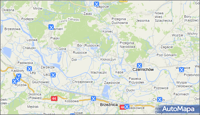 mapa Kłokoczyn gmina Czernichów, Kłokoczyn gmina Czernichów na mapie Targeo