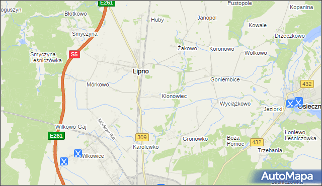 mapa Klonówiec, Klonówiec na mapie Targeo