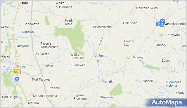 mapa Kłuśno, Kłuśno na mapie Targeo