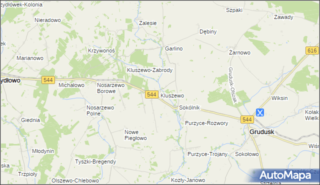 mapa Kluszewo, Kluszewo na mapie Targeo