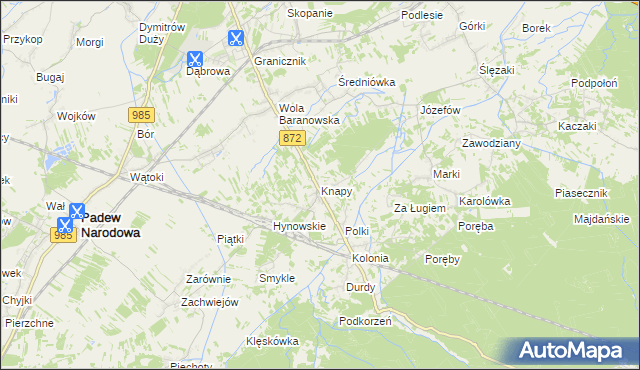 mapa Knapy gmina Baranów Sandomierski, Knapy gmina Baranów Sandomierski na mapie Targeo