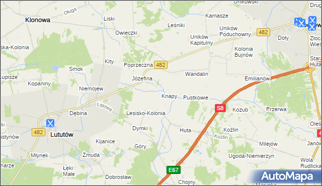 mapa Knapy gmina Lututów, Knapy gmina Lututów na mapie Targeo
