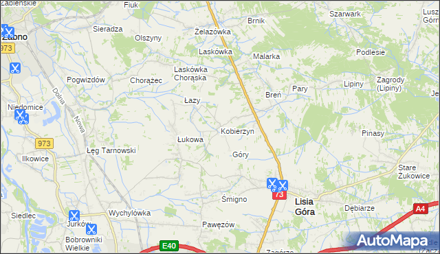 mapa Kobierzyn gmina Lisia Góra, Kobierzyn gmina Lisia Góra na mapie Targeo