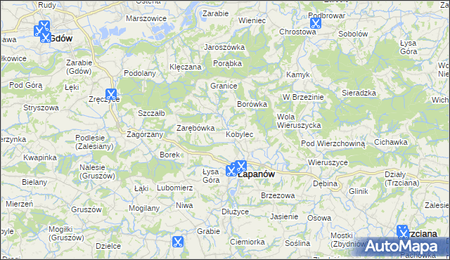 mapa Kobylec gmina Łapanów, Kobylec gmina Łapanów na mapie Targeo