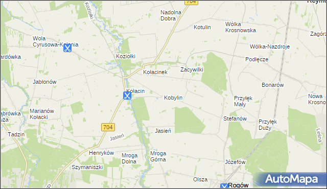 mapa Kobylin gmina Rogów, Kobylin gmina Rogów na mapie Targeo