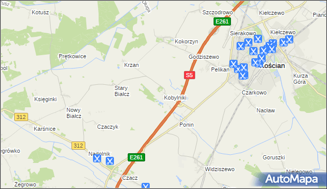 mapa Kobylniki gmina Kościan, Kobylniki gmina Kościan na mapie Targeo