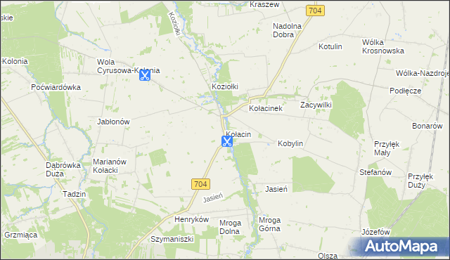 mapa Kołacin gmina Dmosin, Kołacin gmina Dmosin na mapie Targeo