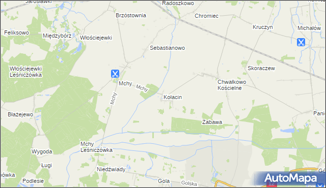 mapa Kołacin gmina Książ Wielkopolski, Kołacin gmina Książ Wielkopolski na mapie Targeo
