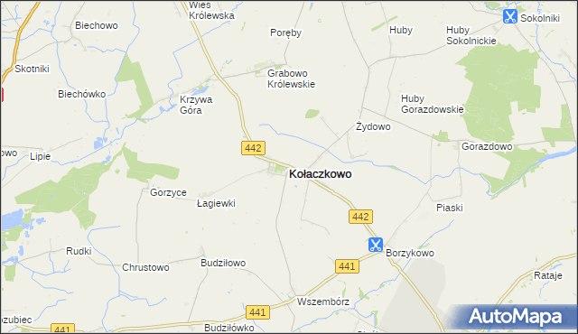 mapa Kołaczkowo powiat wrzesiński, Kołaczkowo powiat wrzesiński na mapie Targeo