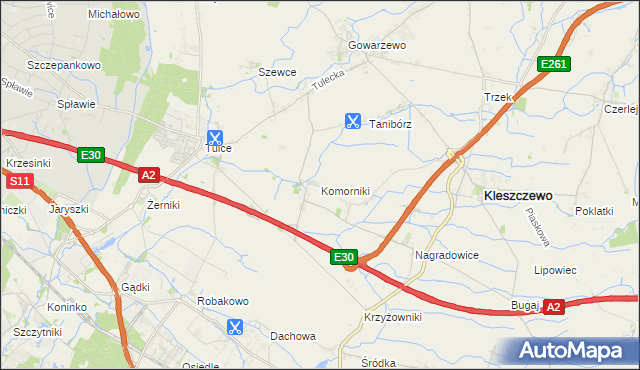 mapa Komorniki gmina Kleszczewo, Komorniki gmina Kleszczewo na mapie Targeo