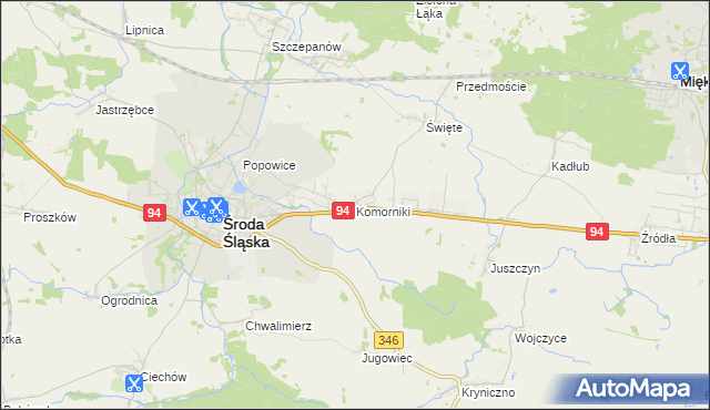 mapa Komorniki gmina Środa Śląska, Komorniki gmina Środa Śląska na mapie Targeo