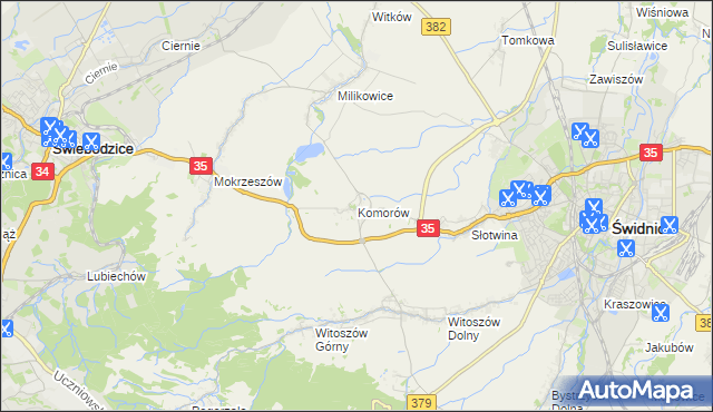 mapa Komorów gmina Świdnica, Komorów gmina Świdnica na mapie Targeo