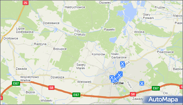 mapa Komorów gmina Syców, Komorów gmina Syców na mapie Targeo