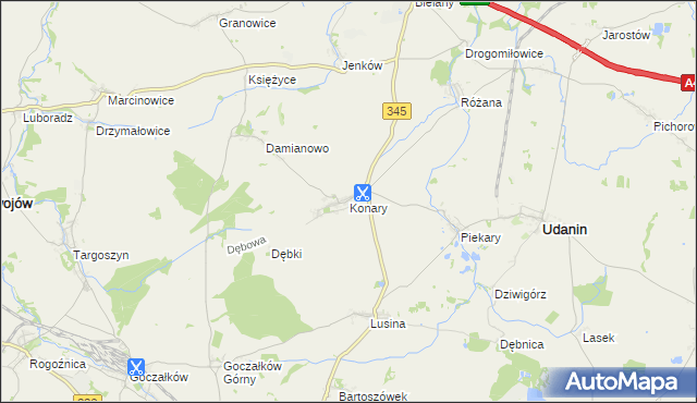 mapa Konary gmina Udanin, Konary gmina Udanin na mapie Targeo