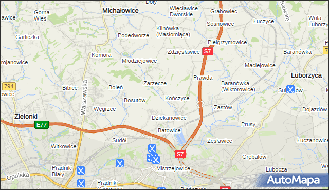 mapa Kończyce gmina Michałowice, Kończyce gmina Michałowice na mapie Targeo