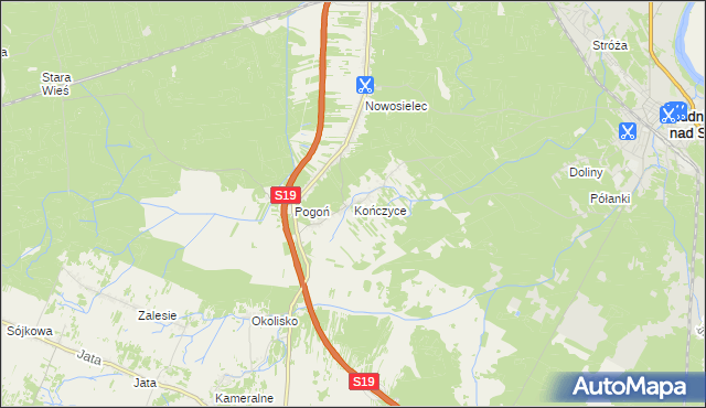 mapa Kończyce gmina Nisko, Kończyce gmina Nisko na mapie Targeo