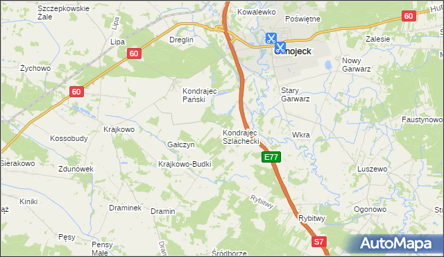 mapa Kondrajec Szlachecki, Kondrajec Szlachecki na mapie Targeo