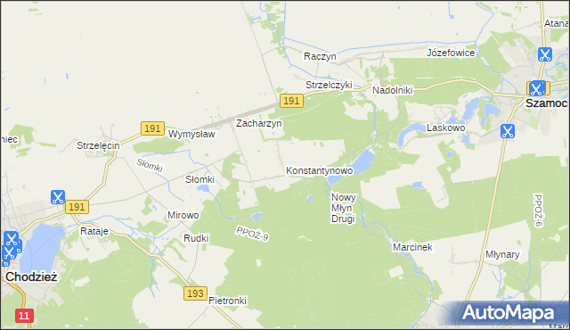 mapa Konstantynowo gmina Chodzież, Konstantynowo gmina Chodzież na mapie Targeo