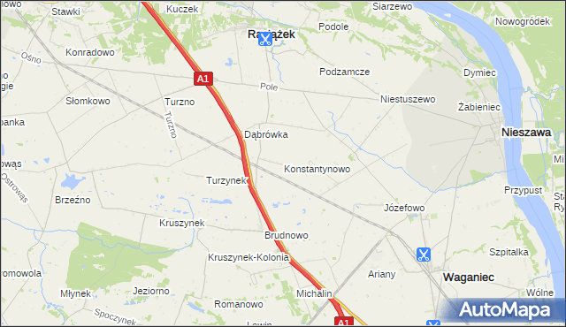 mapa Konstantynowo gmina Waganiec, Konstantynowo gmina Waganiec na mapie Targeo