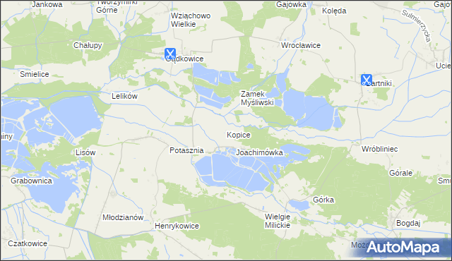 mapa Kopice gmina Milicz, Kopice gmina Milicz na mapie Targeo